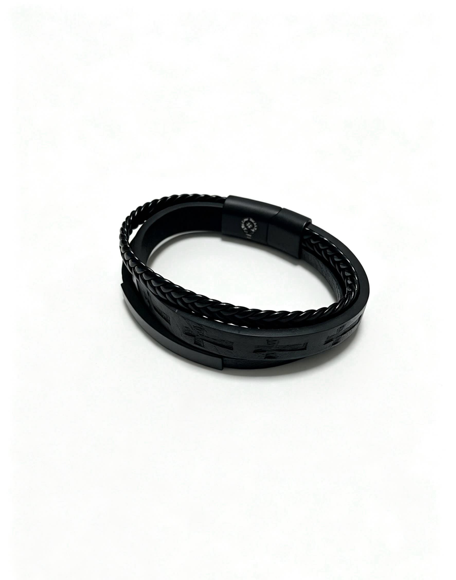 Chrome Hearts Black Braided Leather Bracelet with Cross Design Chrome Hearts Black Braided Leather Bracelet with Cross Design